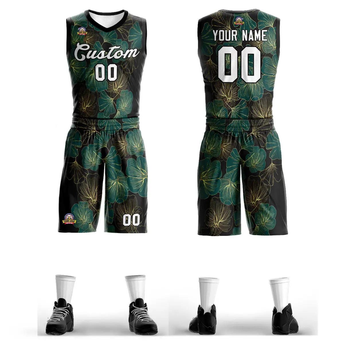 Green White-Black Graffiti Pattern Mesh Basketball Jersey