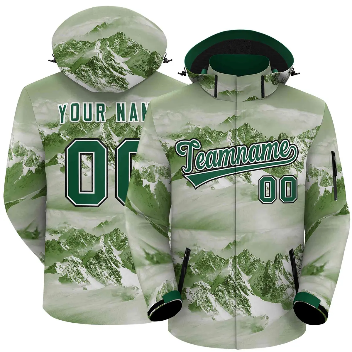 Green White-Black Graffiti Waterproof Jacket for Climbing