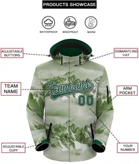 Green White-Black Graffiti Waterproof Jacket for Climbing 2