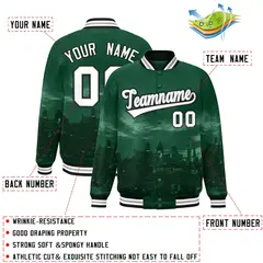 Green White-Black Philadelphia Skyline Track Varsity Full-Snap Jacket 2