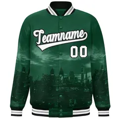 Green White-Black Philadelphia Skyline Track Varsity Full-Snap Jacket 3