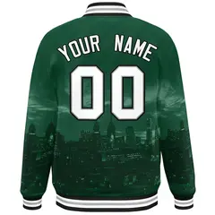 Green White-Black Philadelphia Skyline Track Varsity Full-Snap Jacket 4