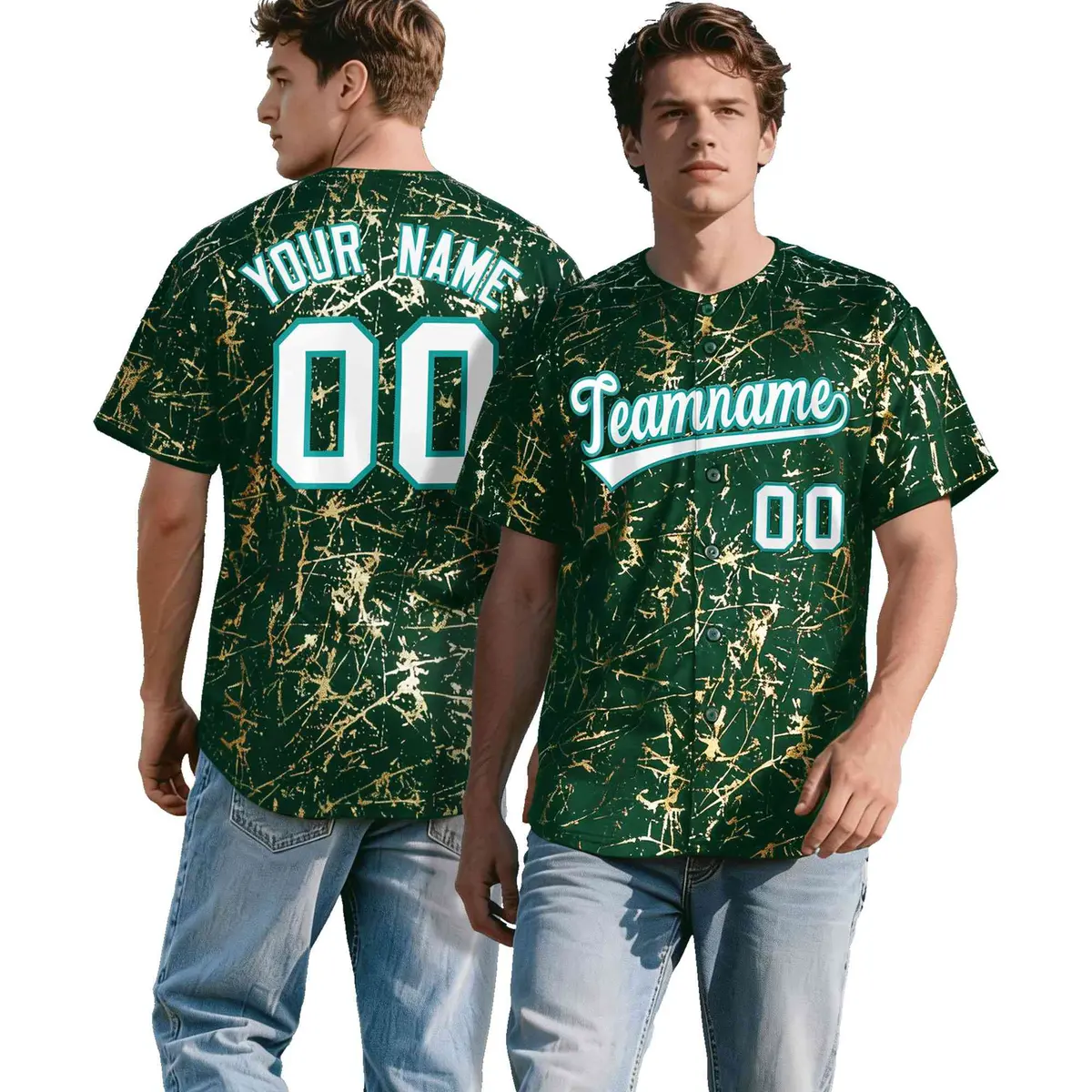 Green White Black & Shiny Gold Cracked Foil Mesh Baseball Jersey