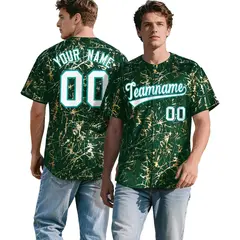 Green White Black & Shiny Gold Cracked Foil Mesh Baseball Jersey