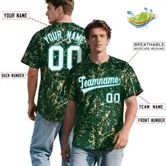 Green White Black & Shiny Gold Cracked Foil Mesh Baseball Jersey 2