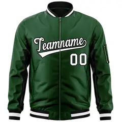 Green White-Black Varsity Full-Zip Letterman Bomber Jacket 3