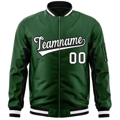 Green White-Black Varsity Full-Zip Letterman Bomber Jacket 3