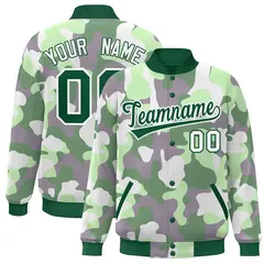 Green White Camo Varsity Letterman Bomber Jacket