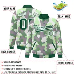 Green White Camo Varsity Letterman Bomber Jacket 2