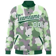 Green White Camo Varsity Letterman Bomber Jacket 3