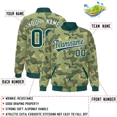 Green White Camo Varsity Letterman Bomber Jacket 2