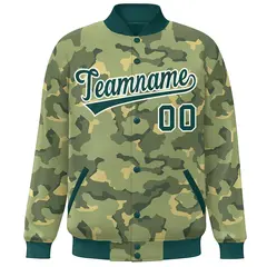 Green White Camo Varsity Letterman Bomber Jacket 3