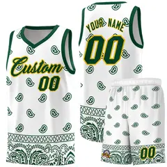 Green White Cashew Pattern Basketball Jersey Sports Uniform