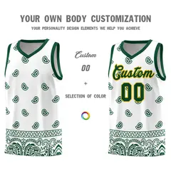 Green White Cashew Pattern Basketball Jersey Sports Uniform 10