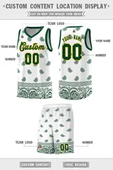 Green White Cashew Pattern Basketball Jersey Sports Uniform 12