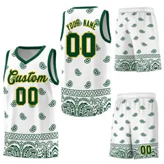 Green White Cashew Pattern Basketball Jersey Sports Uniform 13