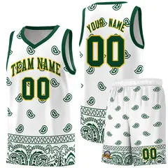 Green White Cashew Pattern Basketball Jersey Sports Uniform 15