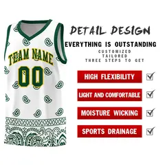 Green White Cashew Pattern Basketball Jersey Sports Uniform 16