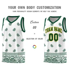 Green White Cashew Pattern Basketball Jersey Sports Uniform 17