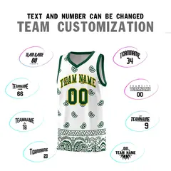 Green White Cashew Pattern Basketball Jersey Sports Uniform 18