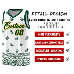 Green White Cashew Pattern Basketball Jersey Sports Uniform 2