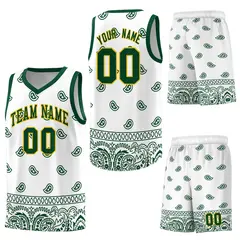 Green White Cashew Pattern Basketball Jersey Sports Uniform 20