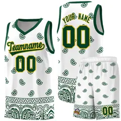 Green White Cashew Pattern Basketball Jersey Sports Uniform 22