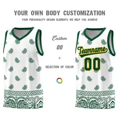 Green White Cashew Pattern Basketball Jersey Sports Uniform 24