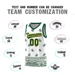 Green White Cashew Pattern Basketball Jersey Sports Uniform 25