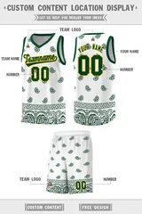 Green White Cashew Pattern Basketball Jersey Sports Uniform 26