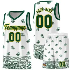 Green White Cashew Pattern Basketball Jersey Sports Uniform 29