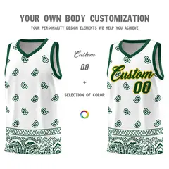 Green White Cashew Pattern Basketball Jersey Sports Uniform 3