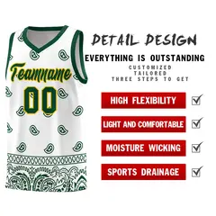 Green White Cashew Pattern Basketball Jersey Sports Uniform 30