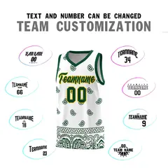 Green White Cashew Pattern Basketball Jersey Sports Uniform 32