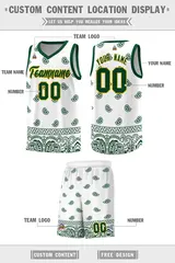 Green White Cashew Pattern Basketball Jersey Sports Uniform 33