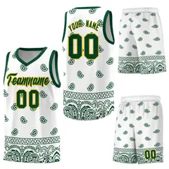 Green White Cashew Pattern Basketball Jersey Sports Uniform 34