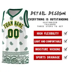 Green White Cashew Pattern Basketball Jersey Sports Uniform 37