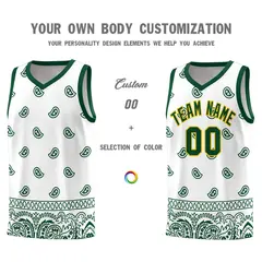 Green White Cashew Pattern Basketball Jersey Sports Uniform 38