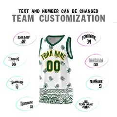 Green White Cashew Pattern Basketball Jersey Sports Uniform 39