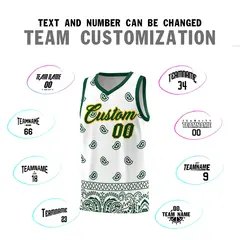 Green White Cashew Pattern Basketball Jersey Sports Uniform 4