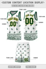 Green White Cashew Pattern Basketball Jersey Sports Uniform 40