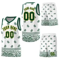 Green White Cashew Pattern Basketball Jersey Sports Uniform 41