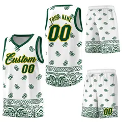 Green White Cashew Pattern Basketball Jersey Sports Uniform 6