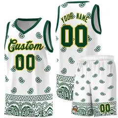 Green White Cashew Pattern Basketball Jersey Sports Uniform 8