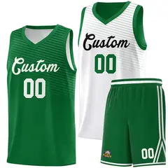 Green White Chest Slash Pattern Double Side Basketball Jersey