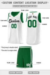 Green White Chest Slash Pattern Double Side Basketball Jersey 2