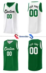 Green White Chest Slash Pattern Double Side Basketball Jersey 3