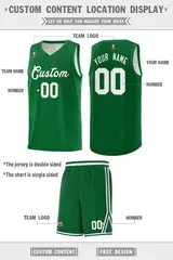 Green White Chest Slash Pattern Double Side Basketball Jersey 4