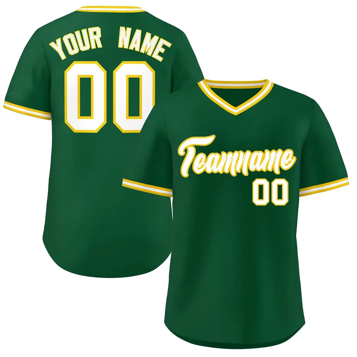 Green White Classic V-Neck Pullover Baseball Jersey