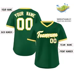 Green White Classic V-Neck Pullover Baseball Jersey 2